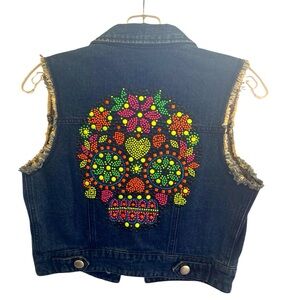 Material Girl denim embellished skull vest